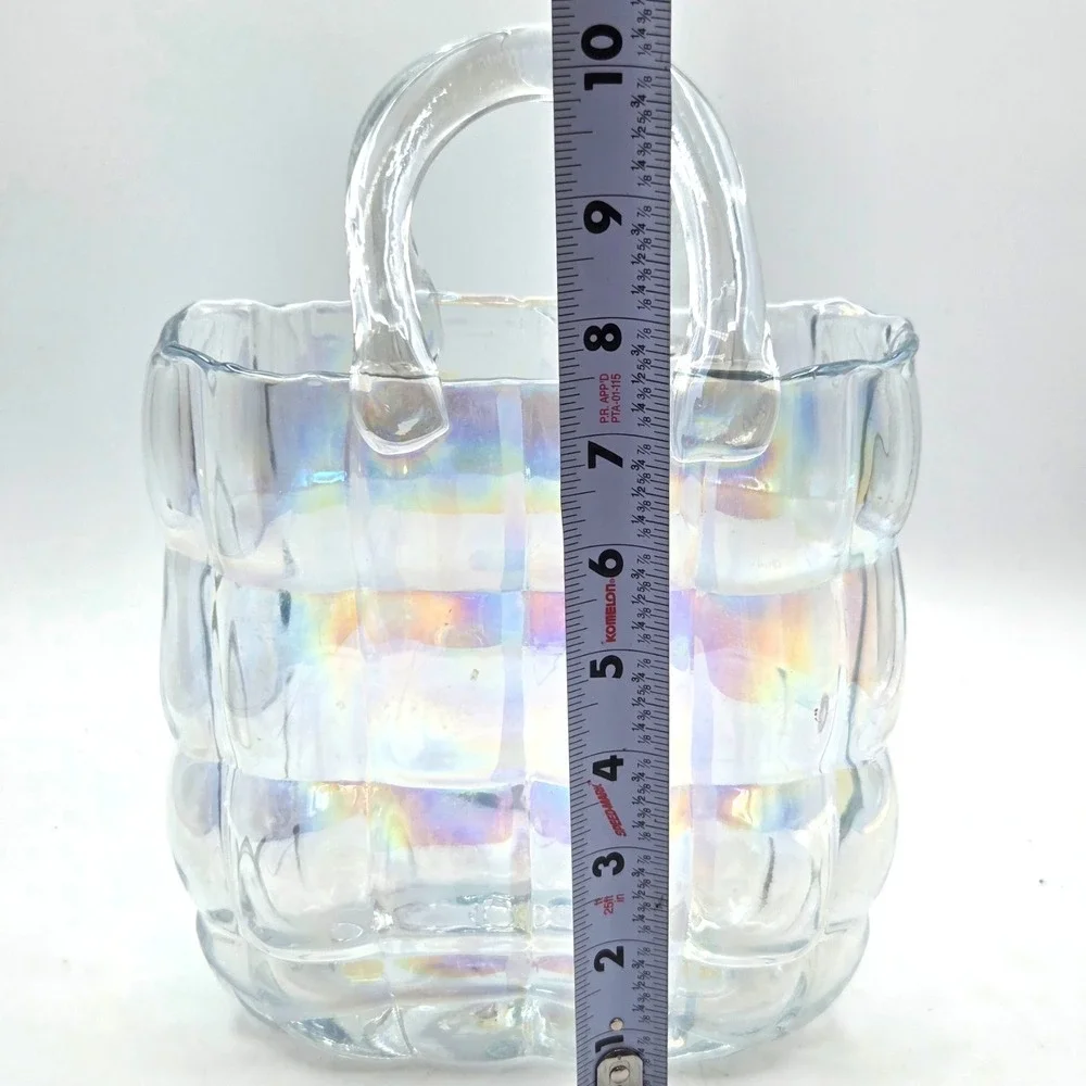 Iridescent Glass Quilted Handbag Vase STUNNING